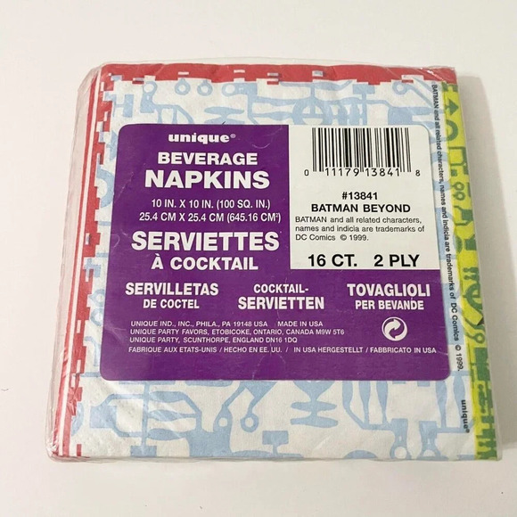 Vtg 1999 Batman Beyond Napkins Birthday Party Supplies Luncheon Beverage Napkins - Picture 10 of 11